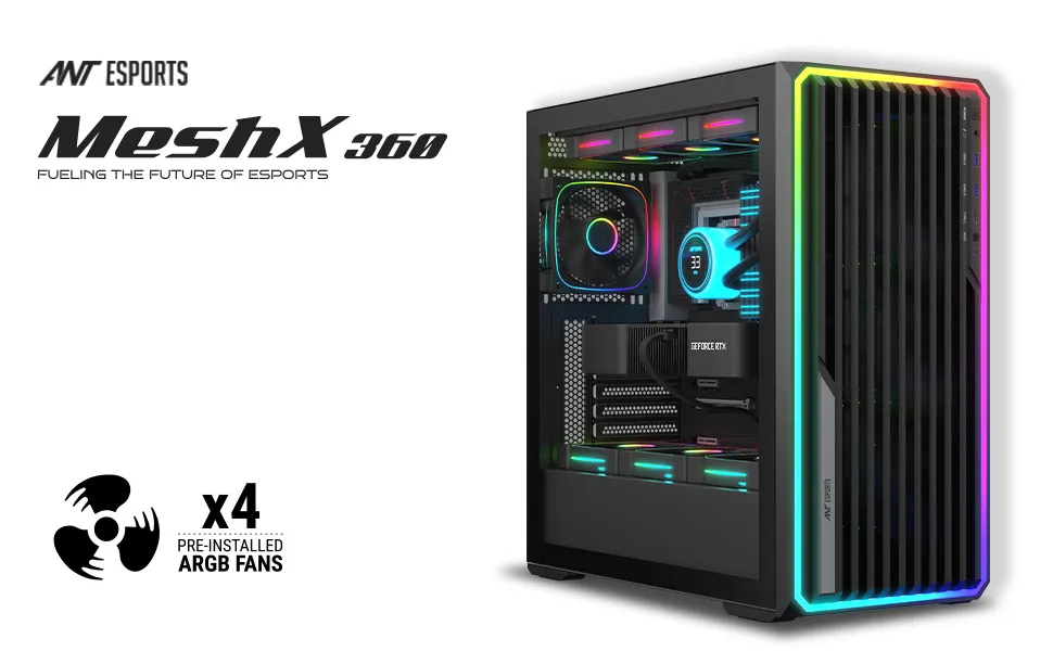 Ant Esports Mesh X 360 Mid-Tower E-ATX Gaming Cabinet (Black) overview 1
