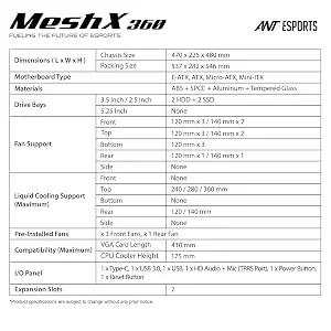 Ant Esports Mesh X 360 Mid-Tower E-ATX Gaming Cabinet (Black) overview 13