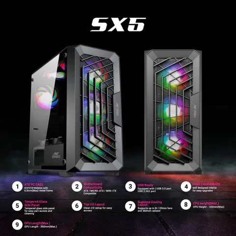 Ant Esports SX5 Mid-Tower Gaming Cabinet Black overview 11