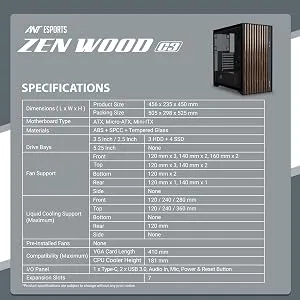 Ant Esports Zen Wood C3 (ATX) Mid Tower Cabinet (Black) overview 13