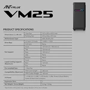 Ant Value VM25 ATX Gaming Cabinet (Black) overview 13