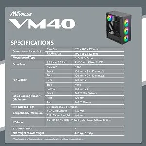 Ant Value VM40 ATX Computer Gaming Cabinet (Black) overview 10