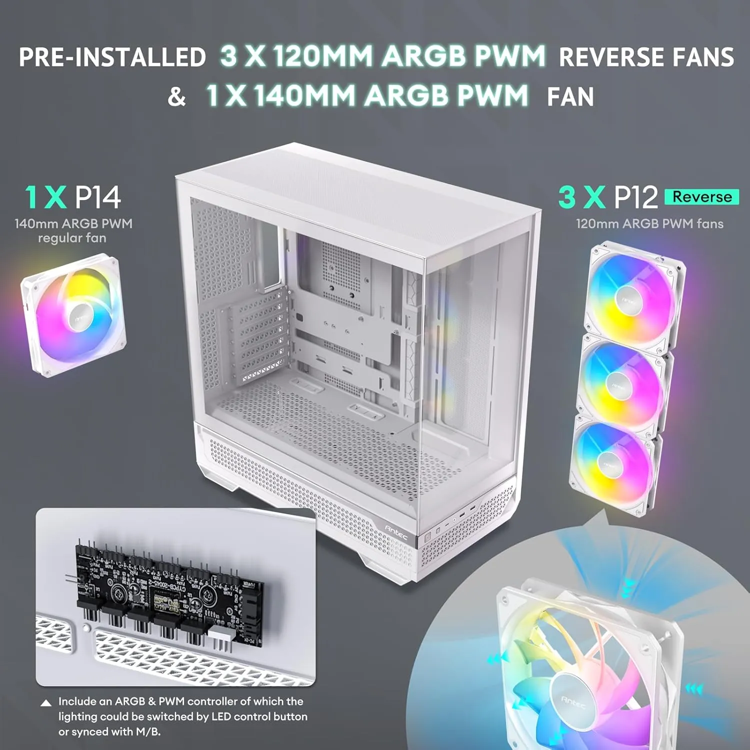 Antec C7 ARGB Mid-Tower E-ATX PC Cabinet (White) overview 24
