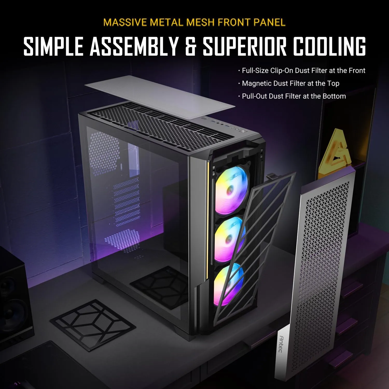Antec P20C ARGB E-ATX Mid Tower Cabinet With Tempered Glass Side Panel (Black) overview 2