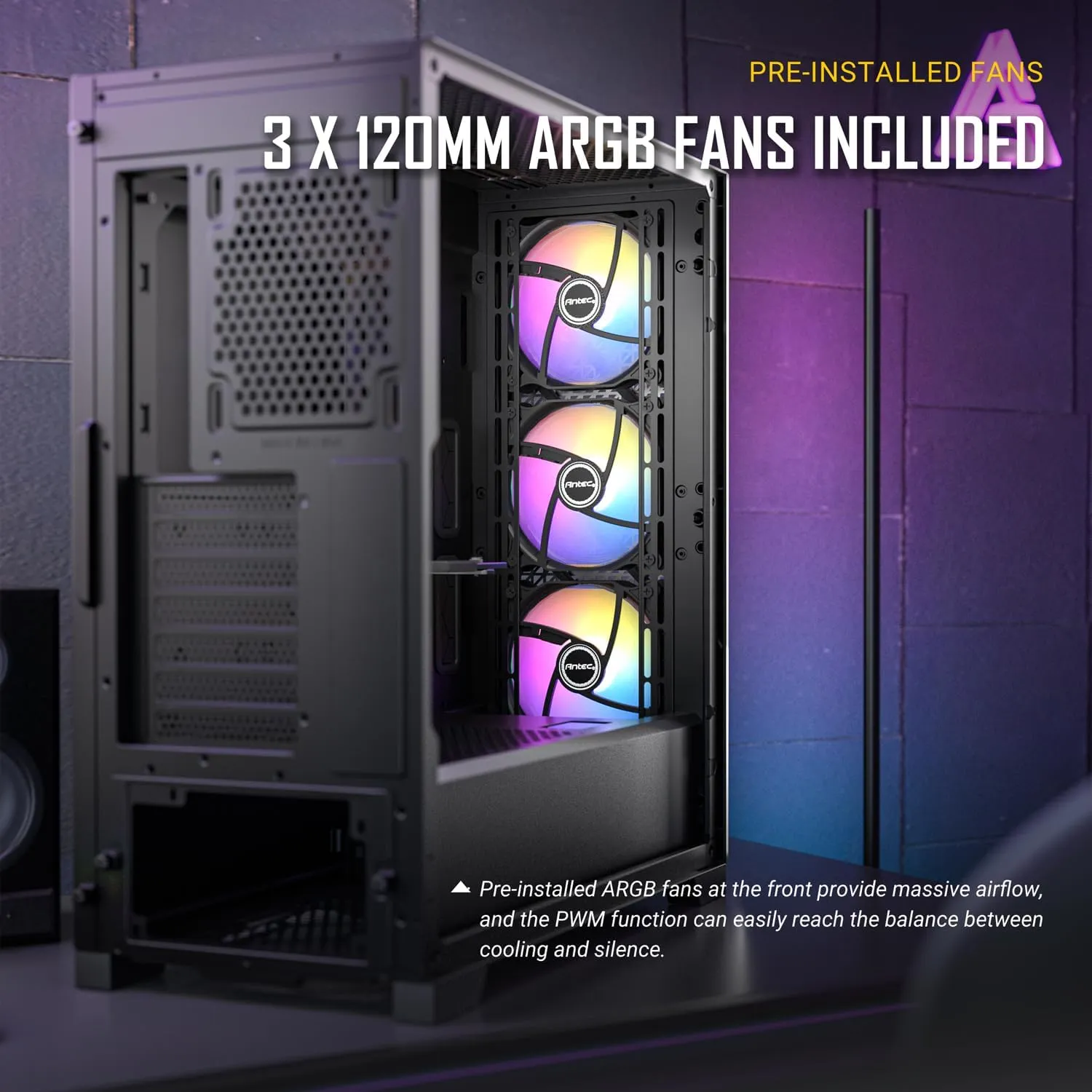 Antec P20C ARGB E-ATX Mid Tower Cabinet With Tempered Glass Side Panel (Black) overview 3