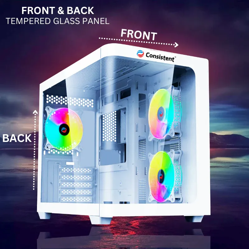 CONSISTENT GAMING PC CASE (CIG2007) LEGENDOR White including two 12cm ARGB fans on the motherboard plate and an additional 12cm ARGB rear fan overview 2