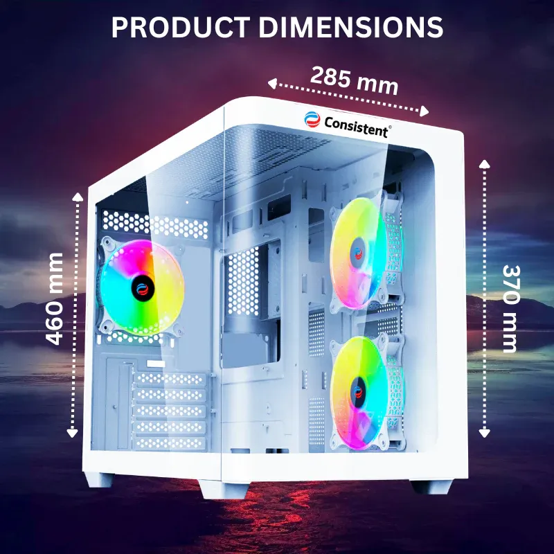 CONSISTENT GAMING PC CASE (CIG2007) LEGENDOR White including two 12cm ARGB fans on the motherboard plate and an additional 12cm ARGB rear fan overview 4