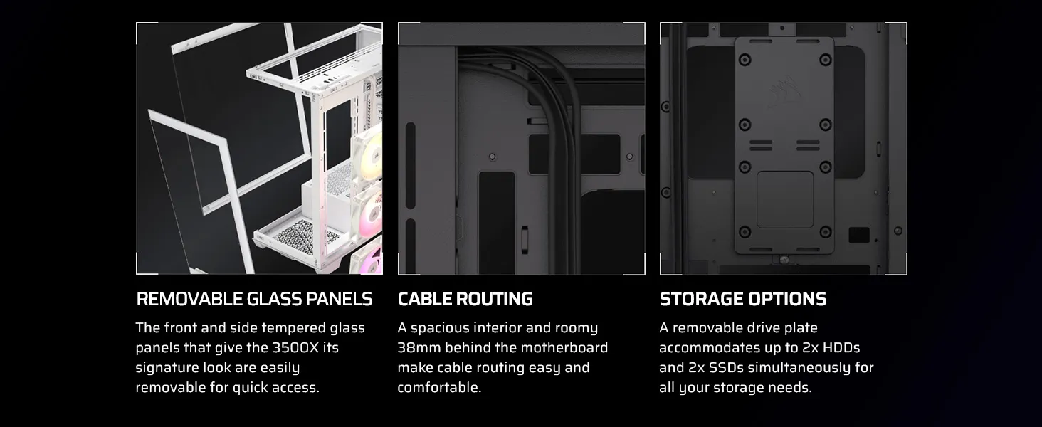CORSAIR 3500X ARGB Tempered Glass Mid-Tower PC Case (Black) overview 6