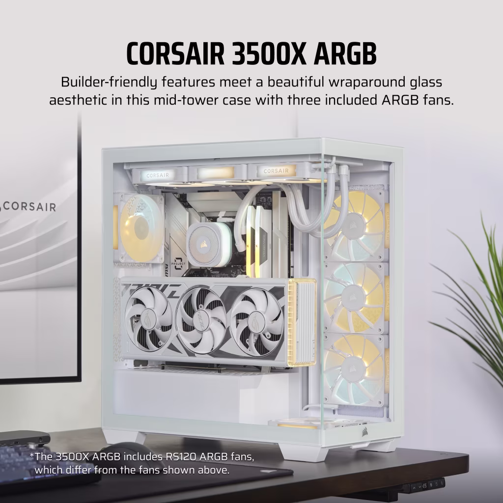 CORSAIR 3500X ARGB Tempered Glass Mid-Tower PC Case (White) overview 1