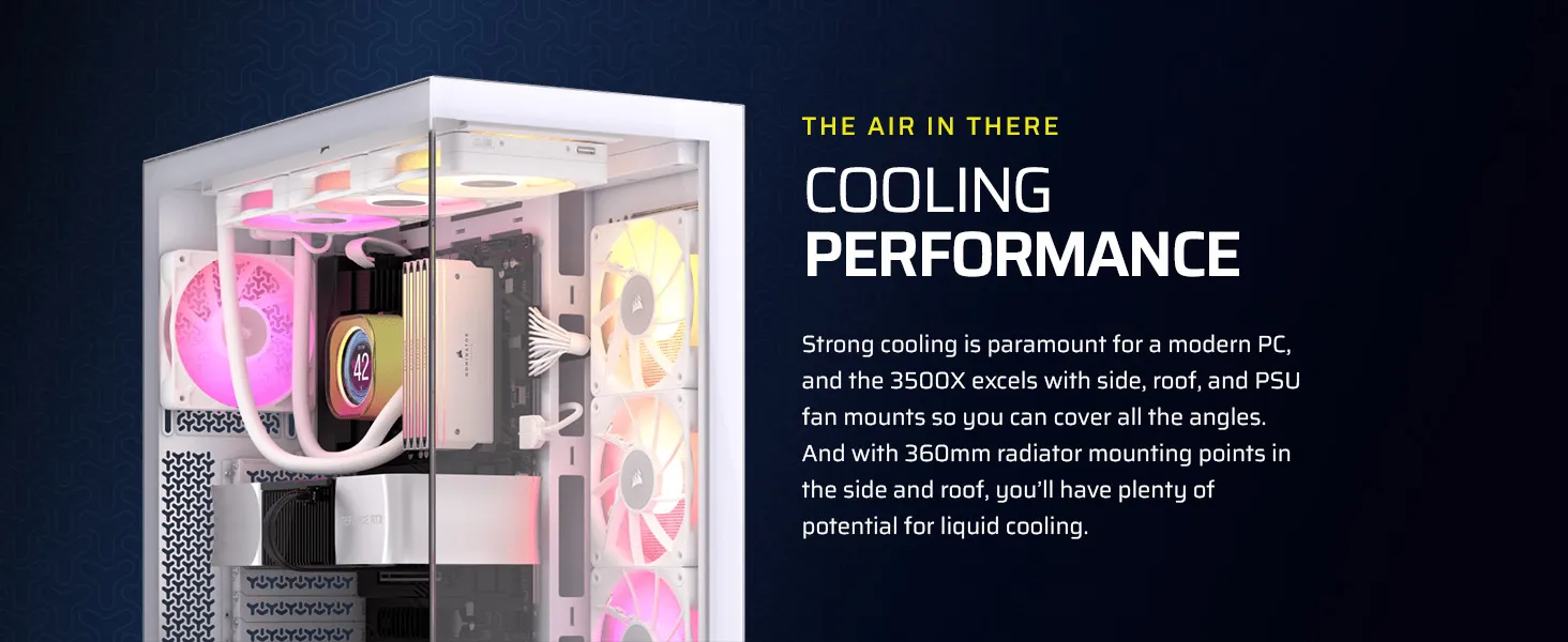 CORSAIR 3500X ARGB Tempered Glass Mid-Tower PC Case (White) overview 4