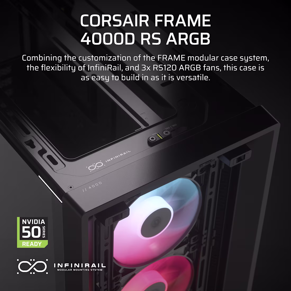CORSAIR Frame 4000D RS ARGB Modular Mid-Tower ATX Cabinet (Black) overview 1