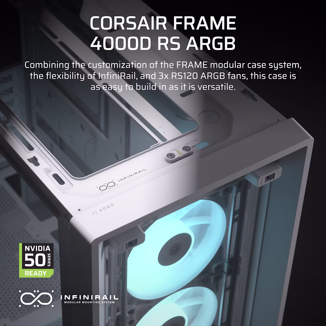 CORSAIR Frame 4000D RS ARGB Modular Mid-Tower ATX Cabinet (White) overview 1