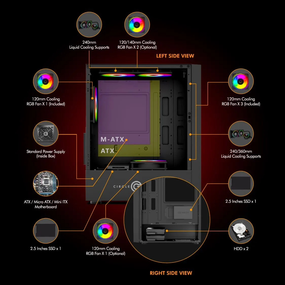 Circle Elegantor X1 ARGB Mid-Tower Computer Case Gaming Cabinet - White overview 1