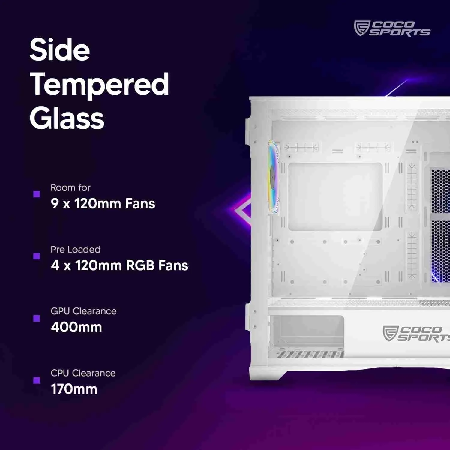Coconut Rampage Elite Mesh mATX Gaming Cabinet - White overview 2