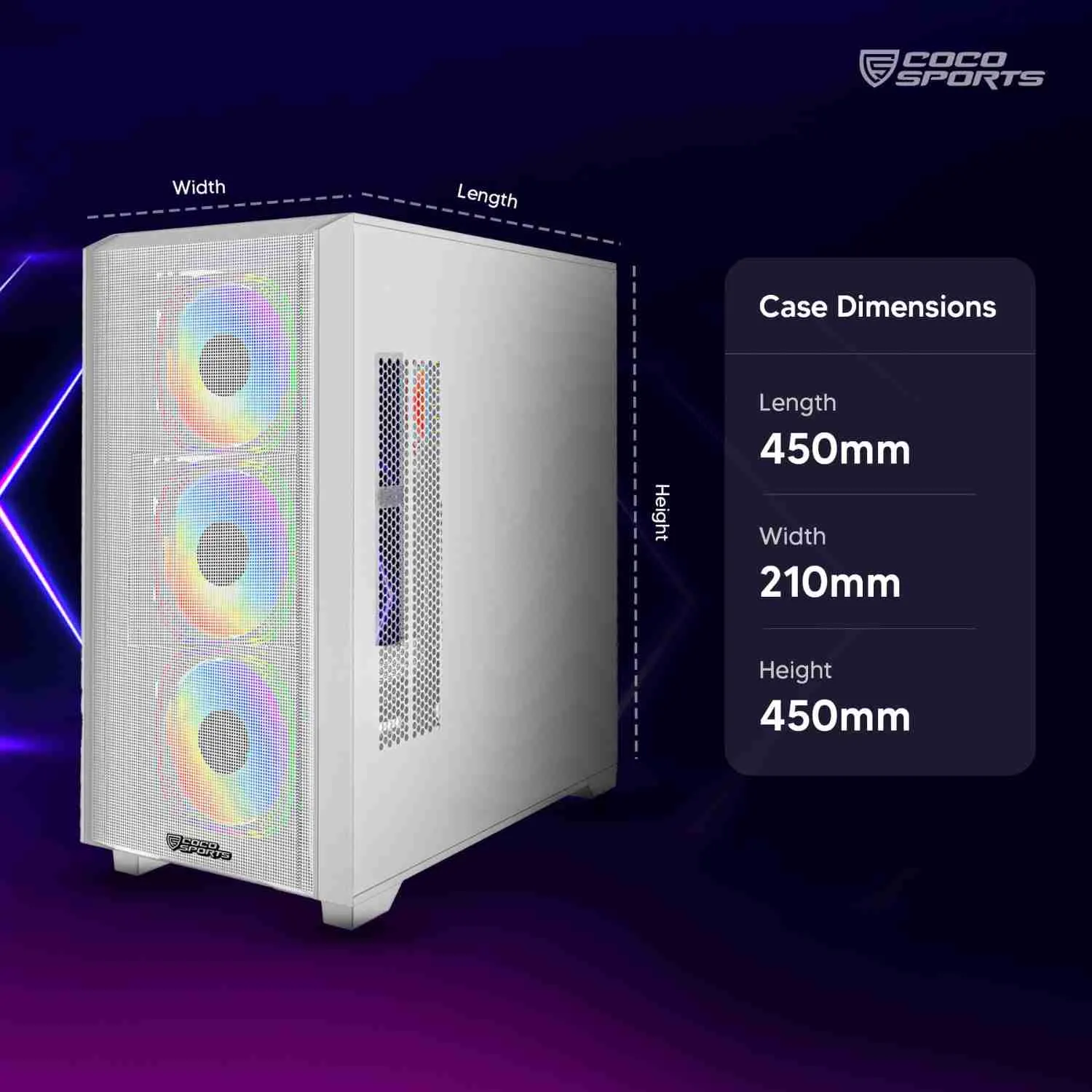 Coconut Rampage Elite Mesh mATX Gaming Cabinet - White overview 3