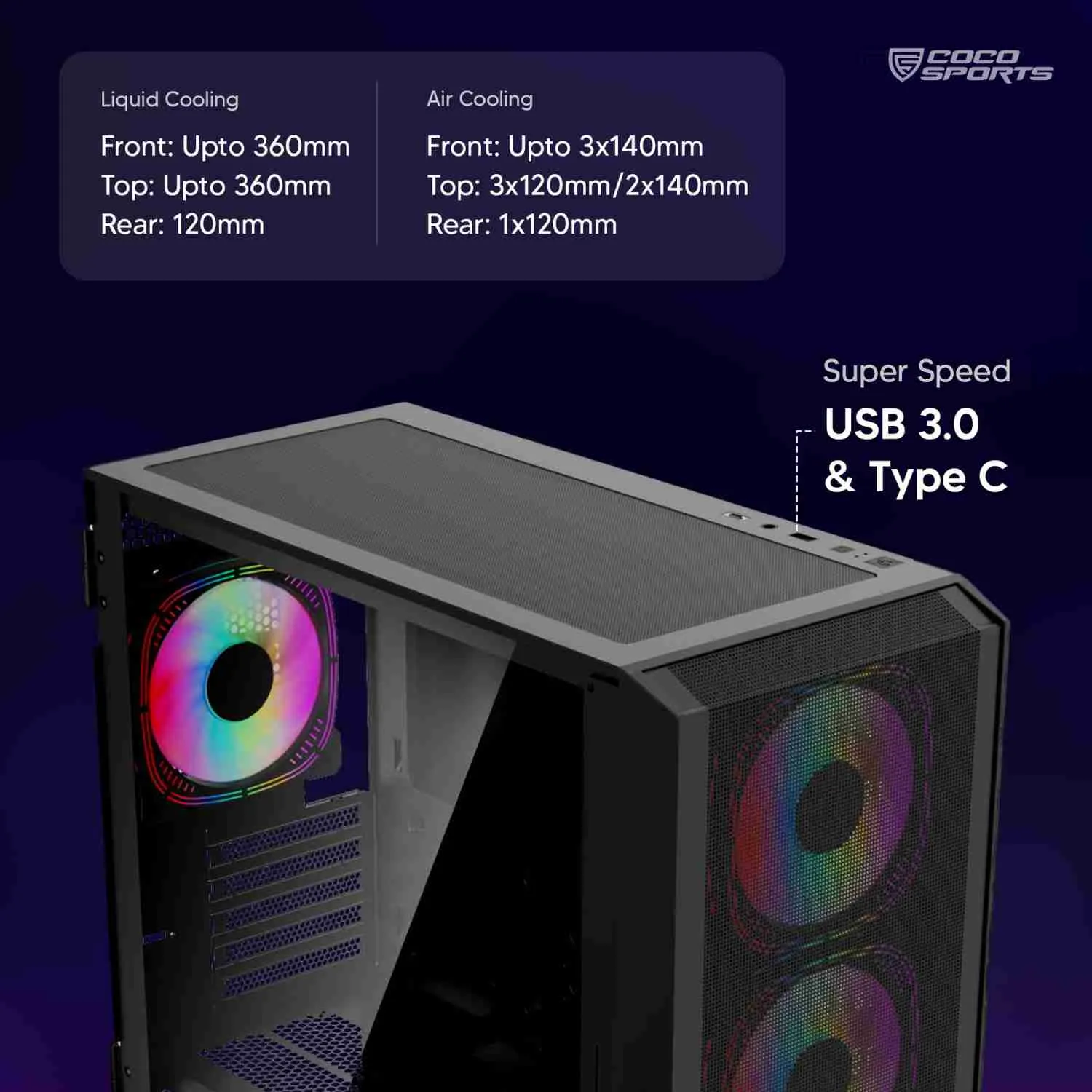 Coconut Rampage Elite Mesh mATX Gaming Cabinet overview 4