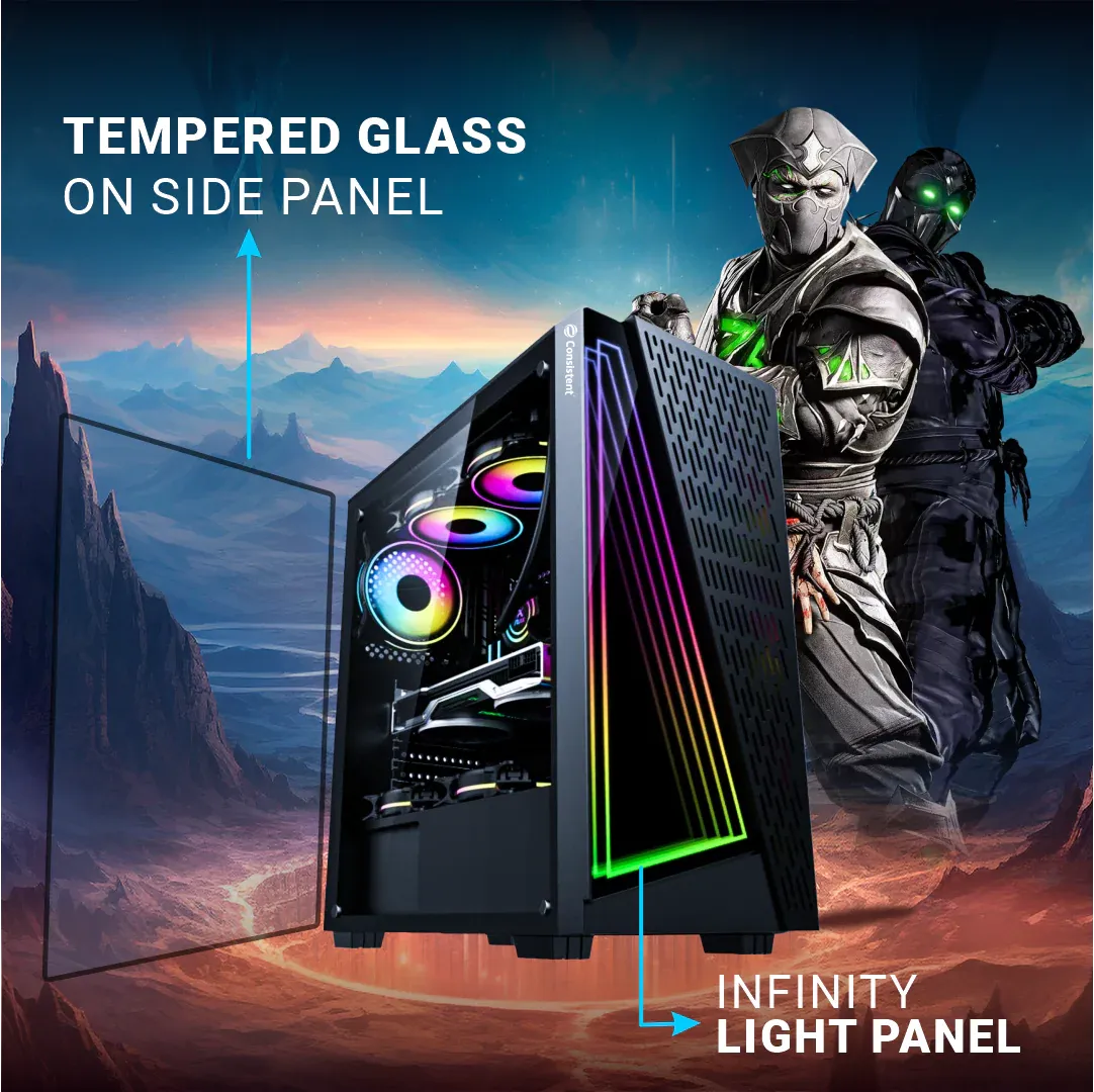 Consistent Auralight Gaming Cabinet 2011 | Support : Micro ATX/ATX/ITX | RGB LED Infinity Light Panel | with Tempered Glass Side Panel overview 2