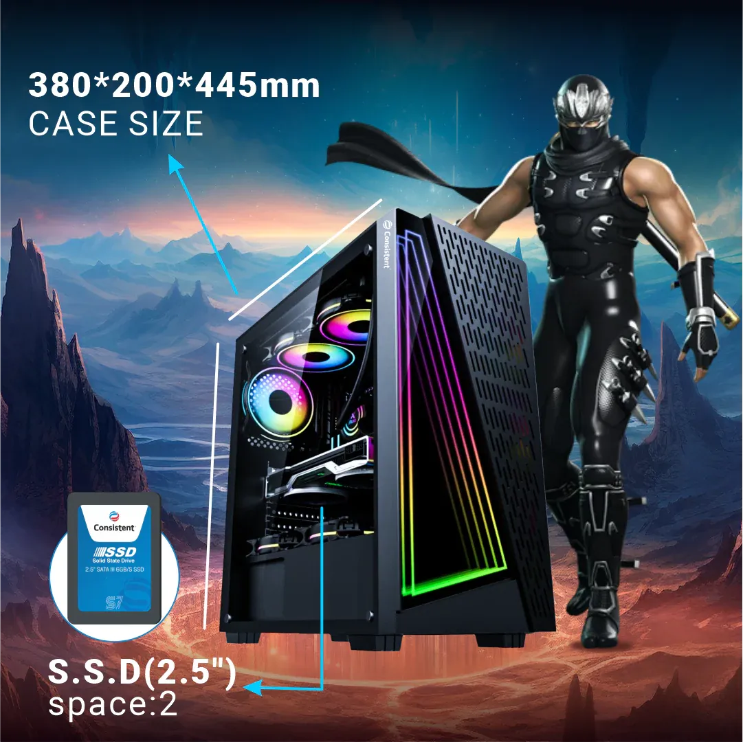 Consistent Auralight Gaming Cabinet 2011 | Support : Micro ATX/ATX/ITX | RGB LED Infinity Light Panel | with Tempered Glass Side Panel overview 3