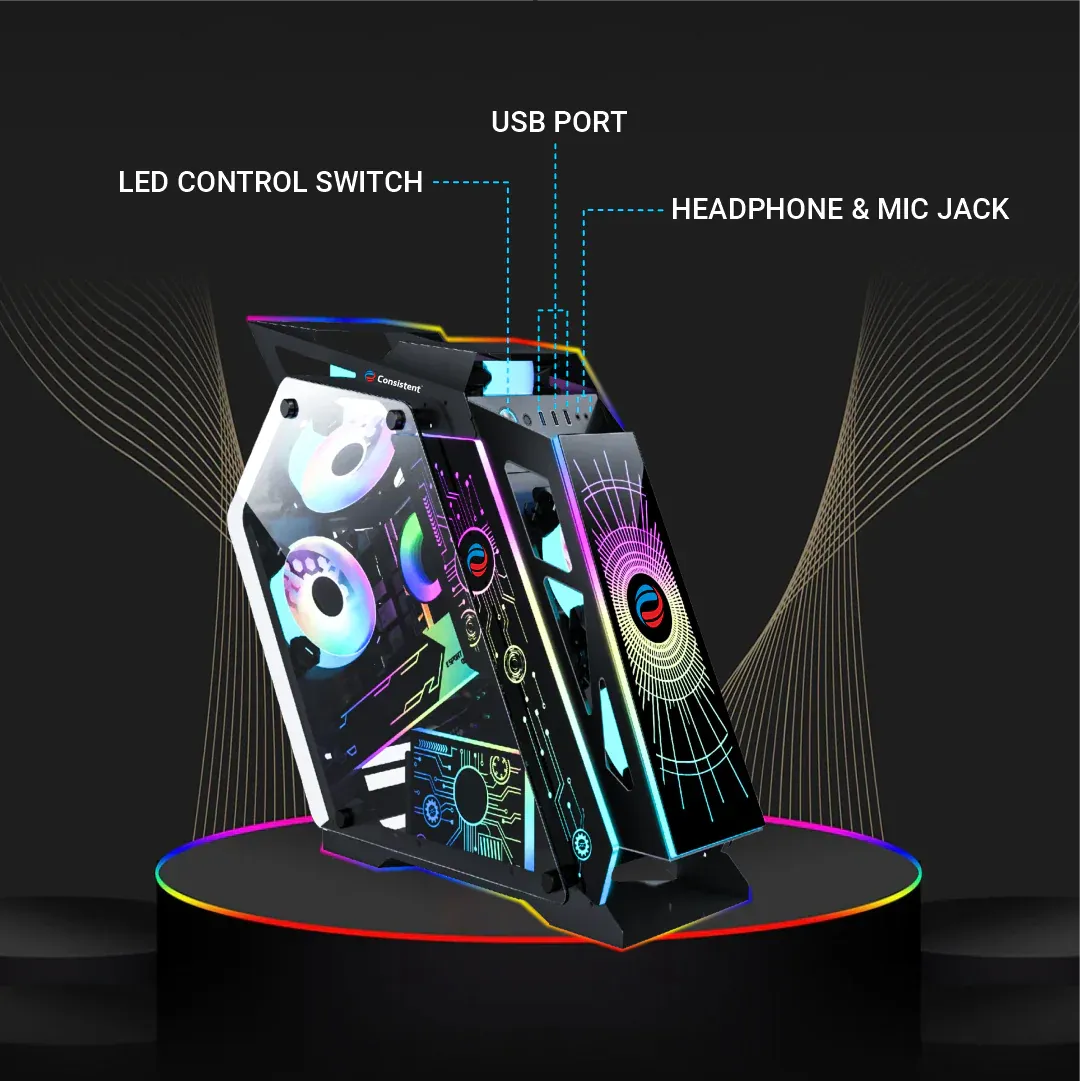 Consistent Black Destroyer Gaming Cabinet 2012 | Support : Micro ATX/Mini-ITX | Front Port: USB2.0 * 1+USB3.0 * 1+HD Audio | with Tempered Glass overview 3