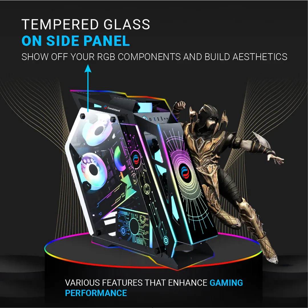 Consistent Black Destroyer Gaming Cabinet 2012 | Support : Micro ATX/Mini-ITX | Front Port: USB2.0 * 1+USB3.0 * 1+HD Audio | with Tempered Glass overview 4