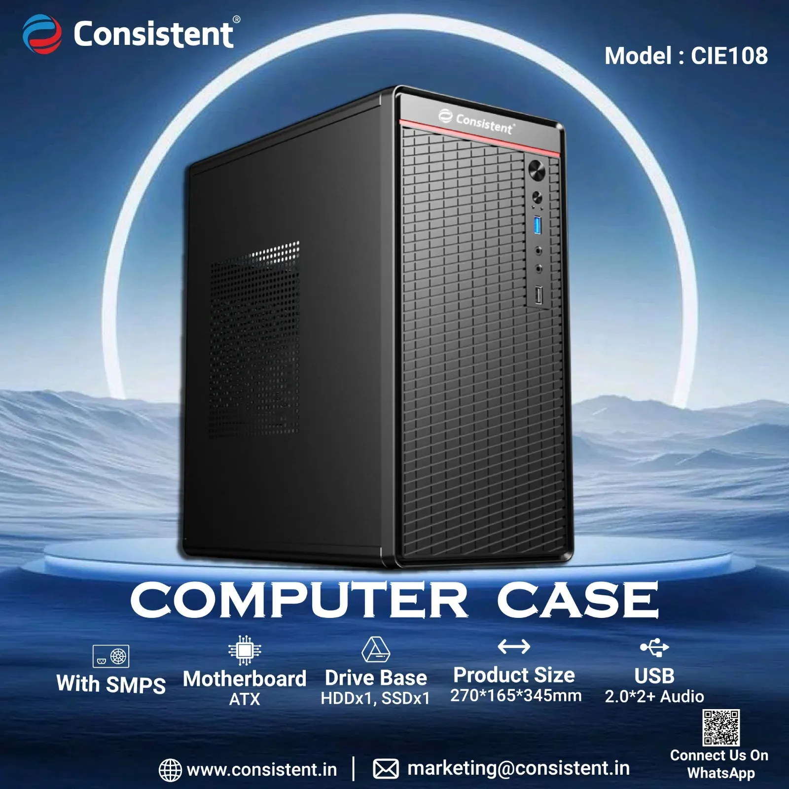 Consistent CIE108 PC Case/SMPS Computer Case 4 Full Slots VGA Max 250mm Bold Design for Bold Performance overview 1