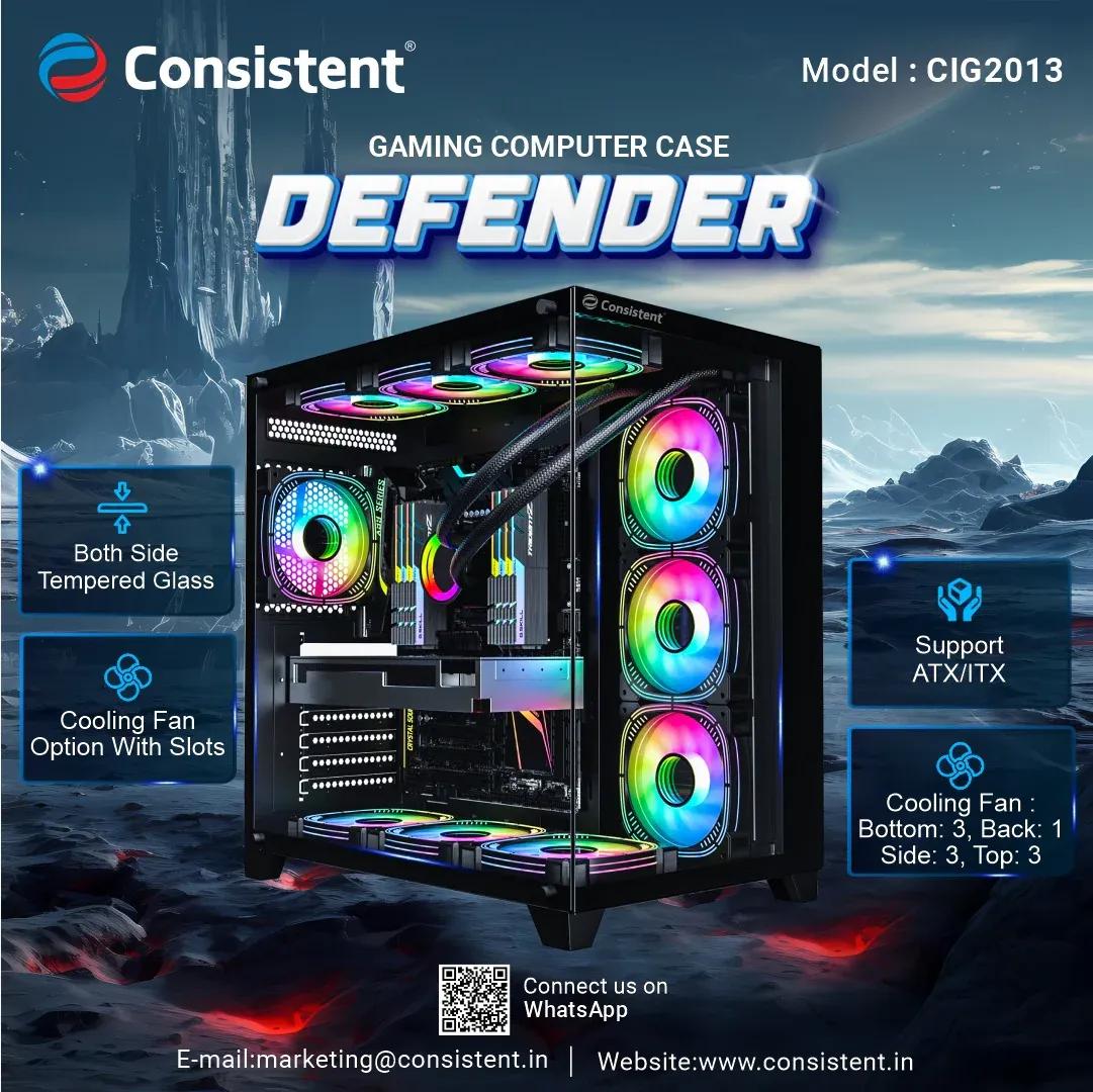 Consistent Defender Gaming Cabinet 2013 | Support: Micro ATX/Mini-ITX | Front Port : USB2.0 * 2+USB3.0 * 1+HD Audio| Both Side Tempered Glass overview 1