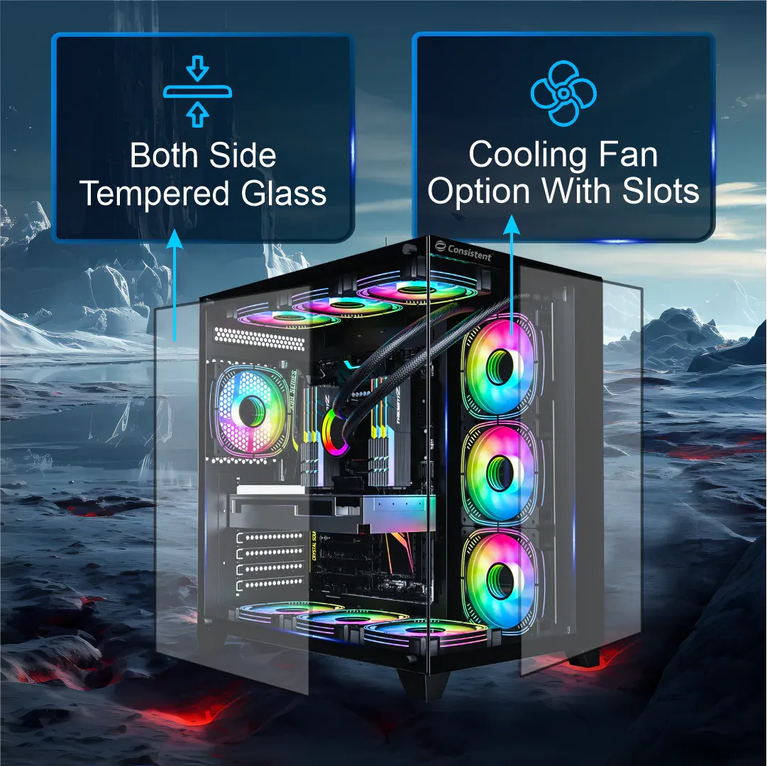Consistent Defender Gaming Cabinet 2013 | Support: Micro ATX/Mini-ITX | Front Port : USB2.0 * 2+USB3.0 * 1+HD Audio| Both Side Tempered Glass overview 3