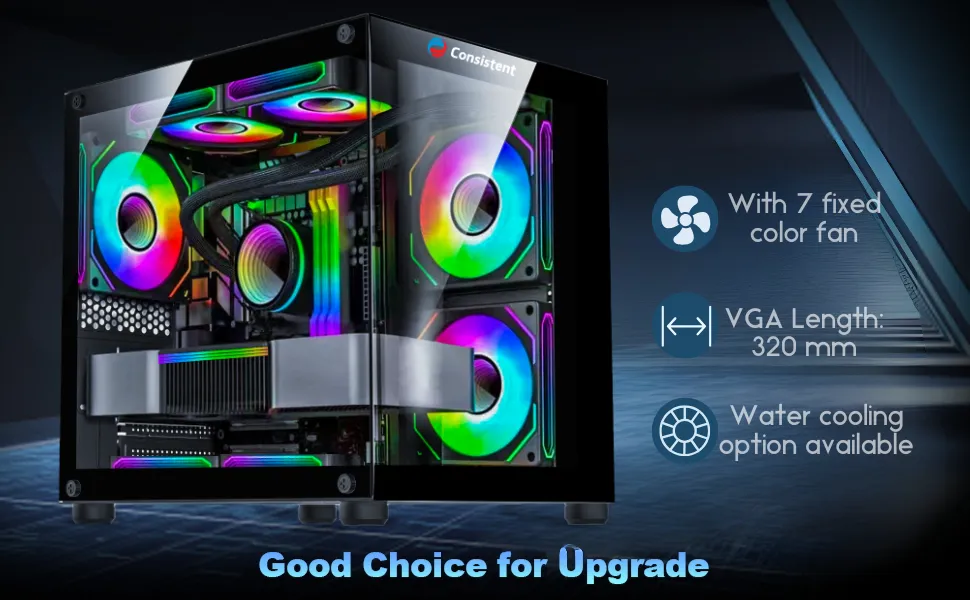 Consistent Gaming PC Case (CIG2005) Black Sniper Gaming Cabinet for Video Games, Compact Design Rear Rainbow Fans overview 5