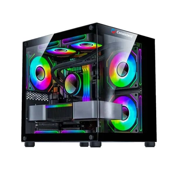 Consistent Gaming PC Case (CIG2005) Black Sniper Gaming Cabinet for Video Games, Compact Design Rear Rainbow Fans