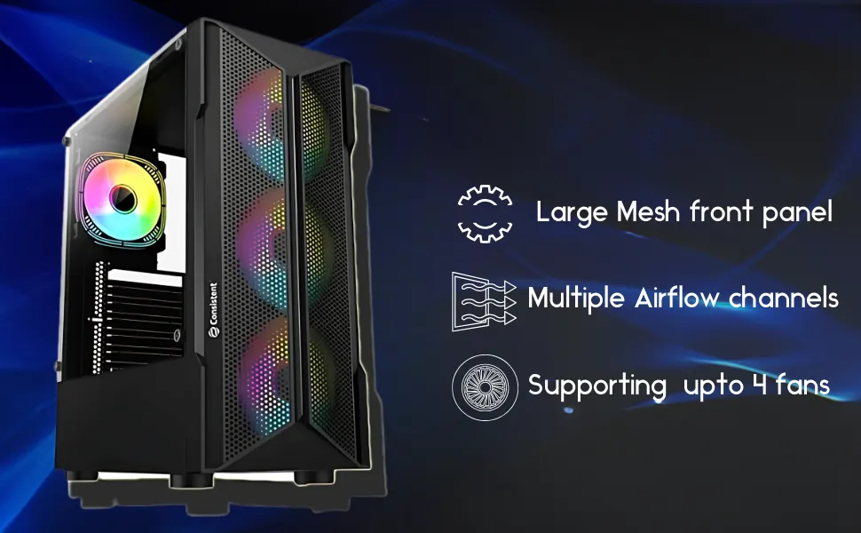 Consistent Inferno Gaming Cabinet 2002 | Support : Micro ATX/ Mini ATX / ATX Motherboard | Case Size(+Front panel): 350*185*410mm | Side Panel : Left Aryclic ,Right 0.4mm SPCC overview 3