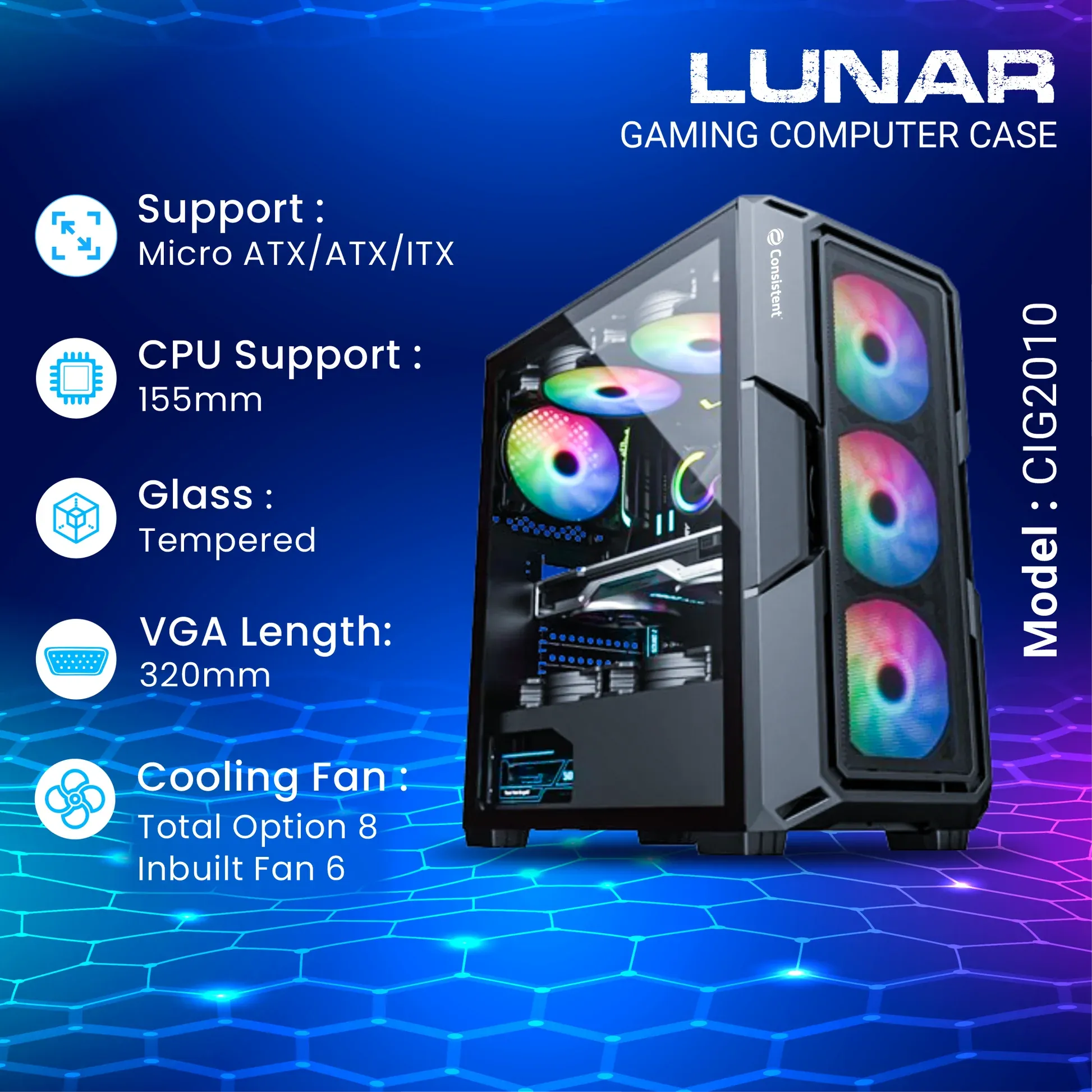 Consistent Lunar Gaming Cabinet 2010 | Support: Micro ATX/ATX/ITX | 6 FRGB Cooling Fan | Total Fan Option 8 overview 1