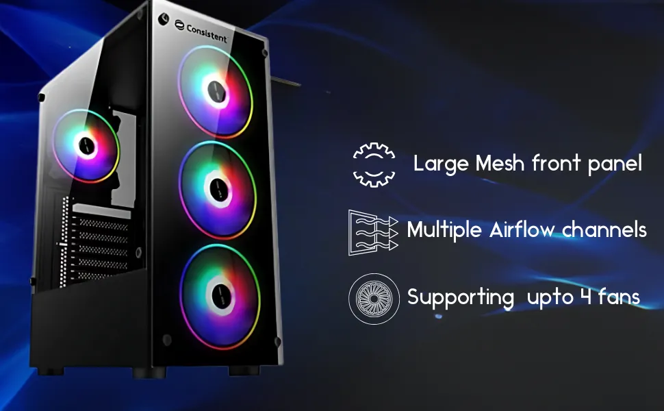 Consistent Neon Gaming Cabinet 2001 | Support : Micro ATX/ Mini ATX | Case Size (Front):350*185*410mm | CPU Height : 150mm | Fan Optional : 3FR Gb Fan overview 3