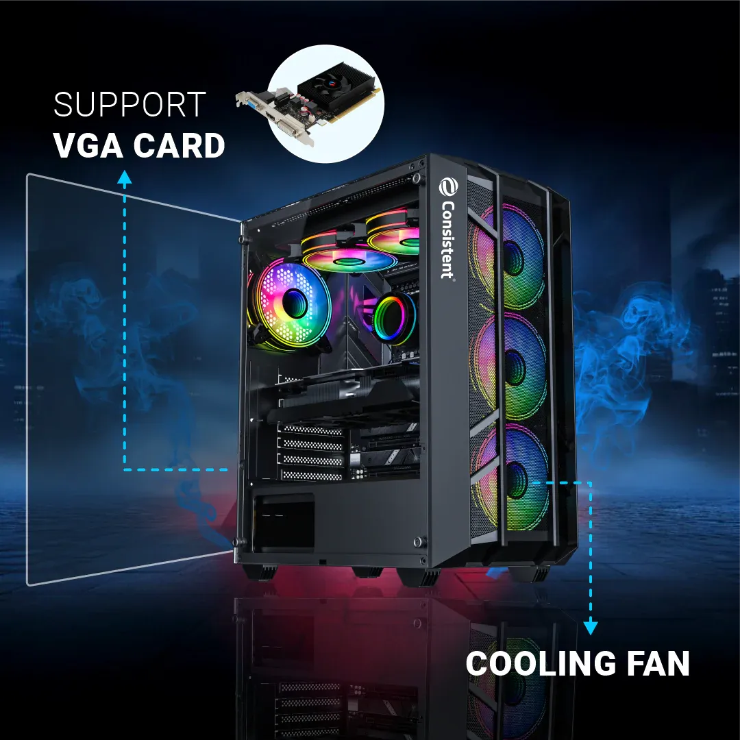 Consistent Spectrum Gaming Cabinet 2009 | Material : 0.4mm SPCC Black Coating | Support: ATX/M-ATX/ITX | with Tempered Glass Side Panel | 6 FRGB Cooling Fan overview 3