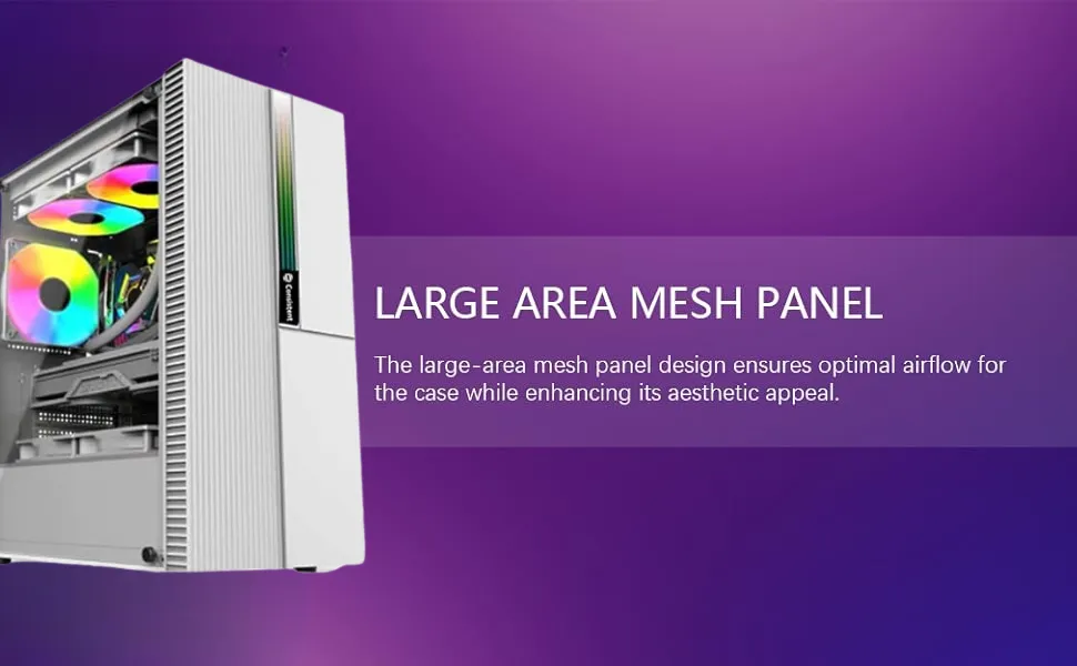 Consistent Thunder Gaming Cabinet 2004 White Gaming Cabinet | Supports ATX, M-ATX, ITX | 4 RGB Cooling Fans | Hinged Magnetic Tempered Glass Door | Mesh Panel | Minimalist Design overview 4