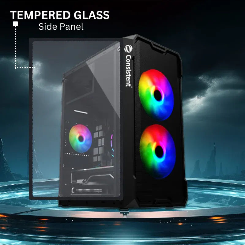 Consistent Venus Gaming Cabinet 2008 | with Tempered Glass Side Panel | Support:Micro-ATX | 3 Fixed Color Fans overview 2