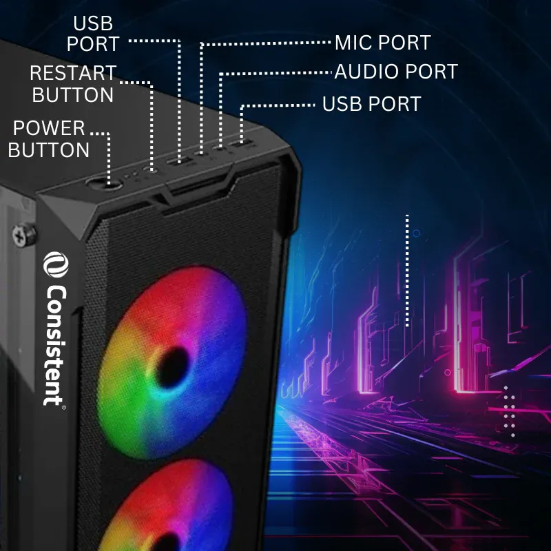 Consistent Venus Gaming Cabinet 2008 | with Tempered Glass Side Panel | Support:Micro-ATX | 3 Fixed Color Fans overview 3