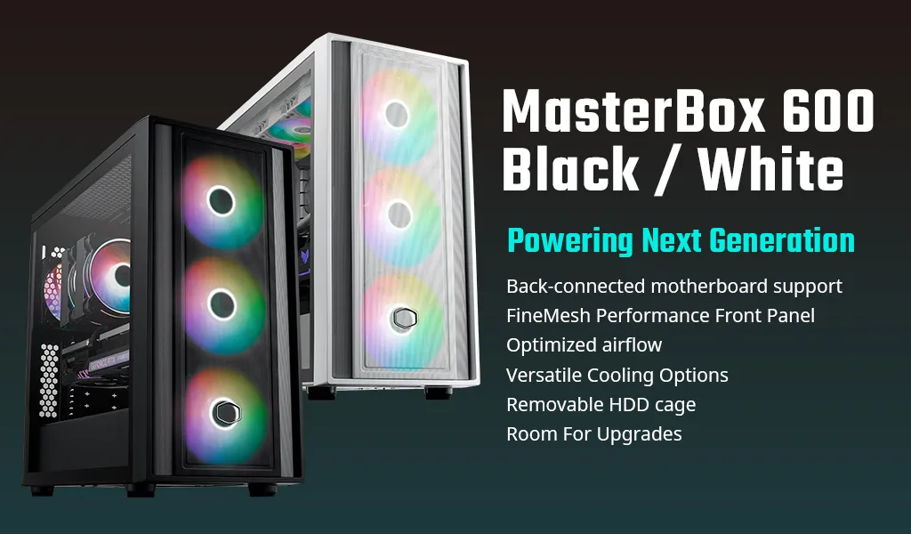 Cooler Master MasterBox 600 ARGB Tempered Glass ATX Cabinet Black overview 1