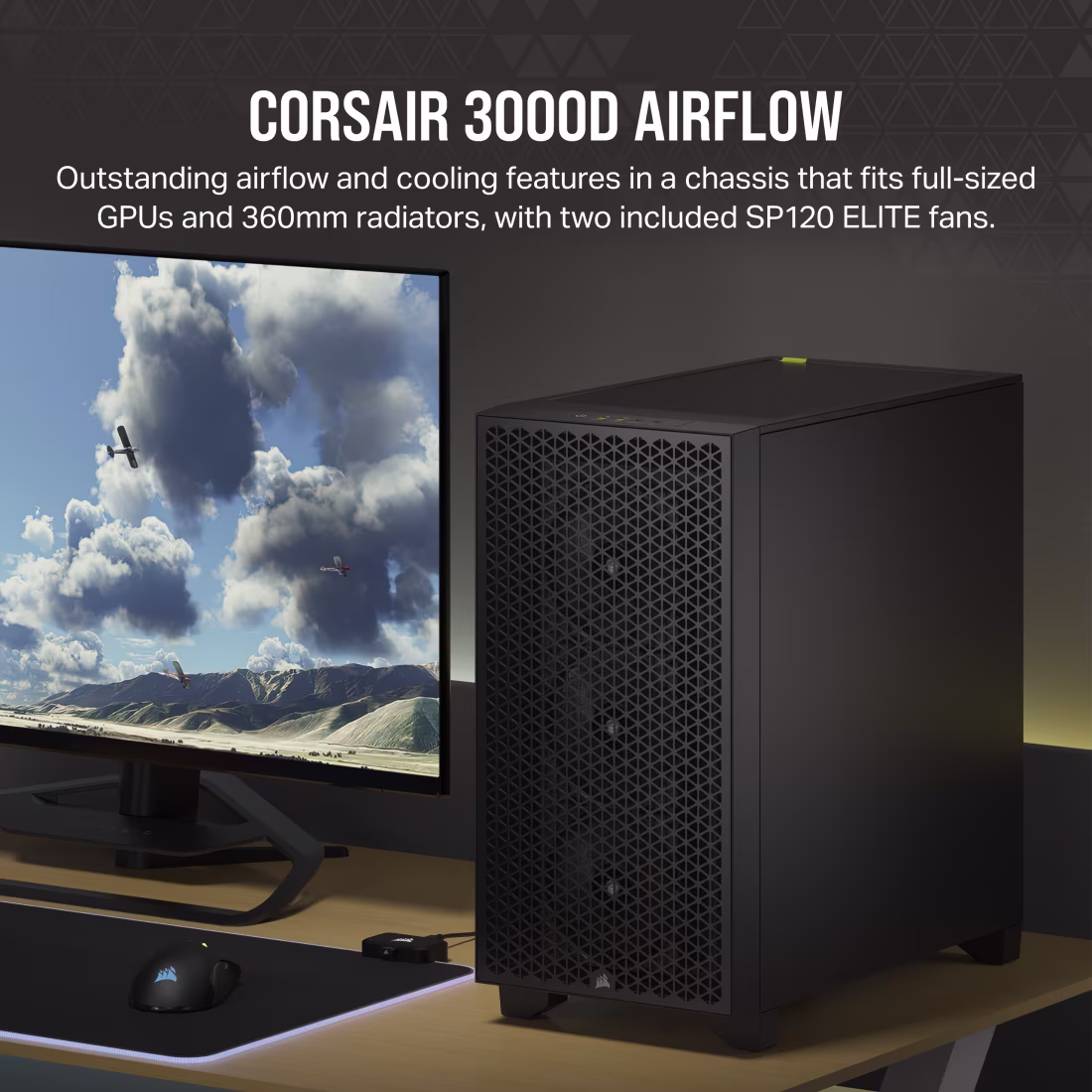 Corsair 3000D Airflow Mid-Tower (ATX) Cabinet (Black) overview 1