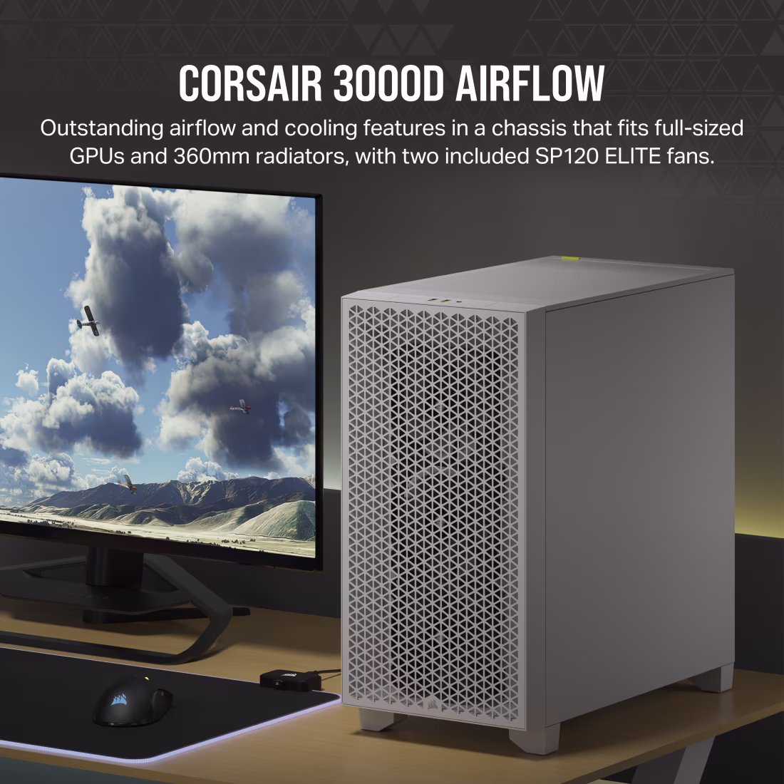 Corsair 3000D Airflow Mid-Tower (ATX) Cabinet (White) overview 1