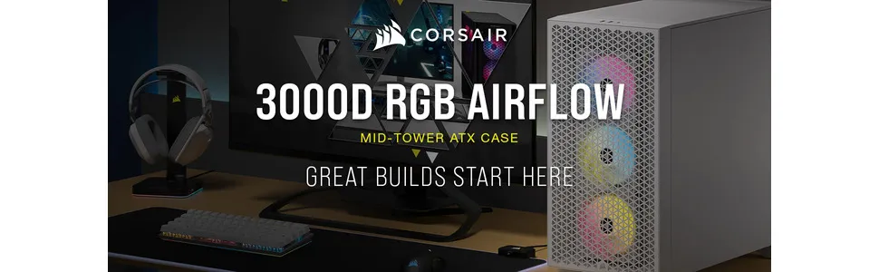 Corsair 3000D RGB Airflow Mid-Tower (ATX) Cabinet (White) overview 1