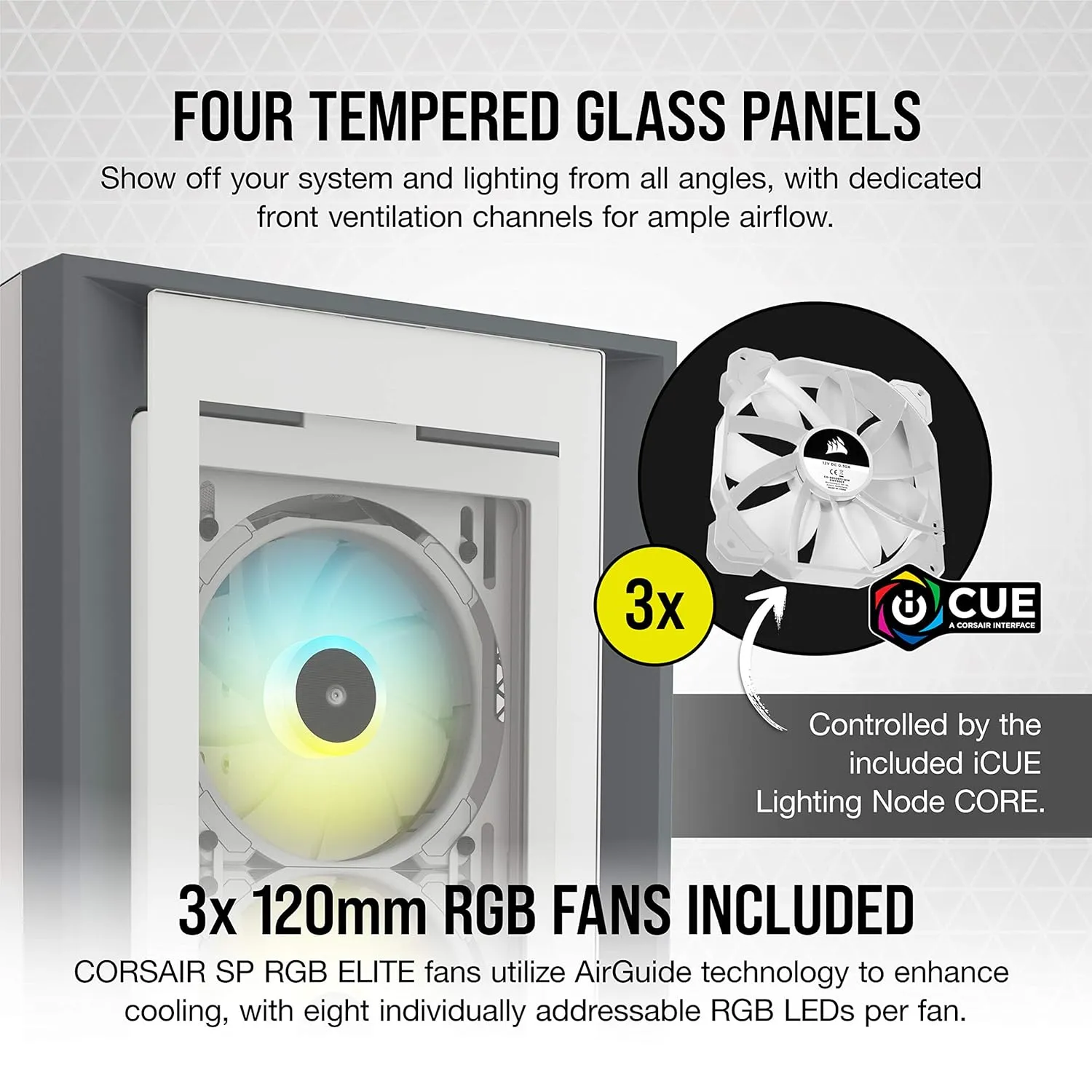 Corsair ICUE 5000X RGB Mid Tower Cabinet (White) overview 3