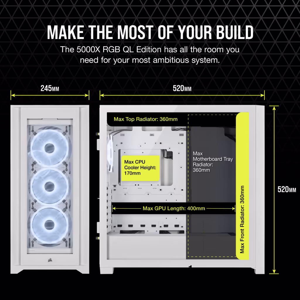 Corsair ICUE 5000X RGB QL Edition Cabinet (White) overview 4