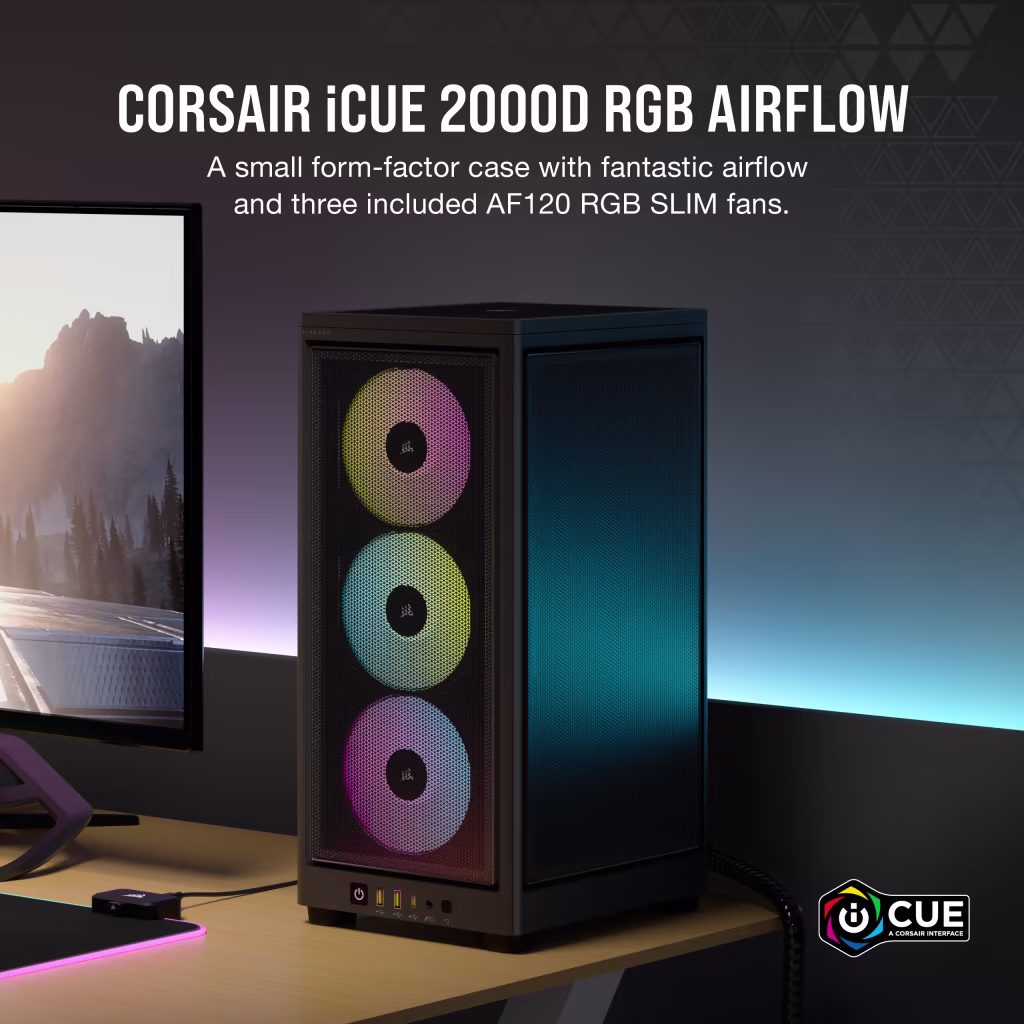 Corsair iCUE 2000D RGB Airflow Mini ITX PC Cabinet (Black) overview 1