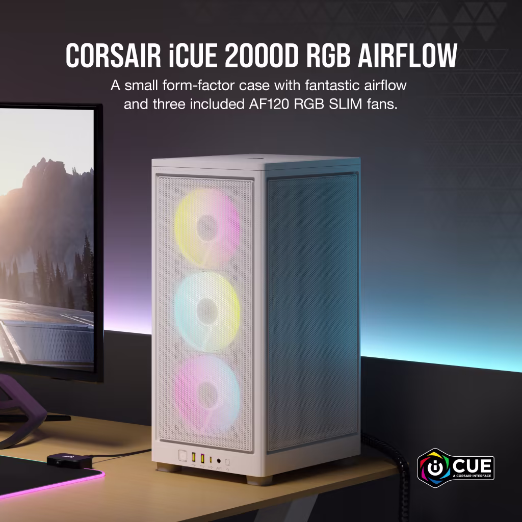 Corsair iCUE 2000D RGB Airflow Mini ITX PC Cabinet (White) overview 1