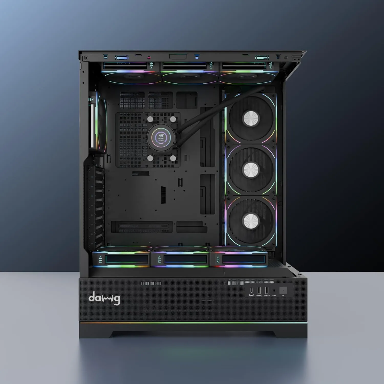 Dawg Y 990 ARGB E-ATX Mid Tower Case with Pre-installed 360mm AIO Cooler overview 1