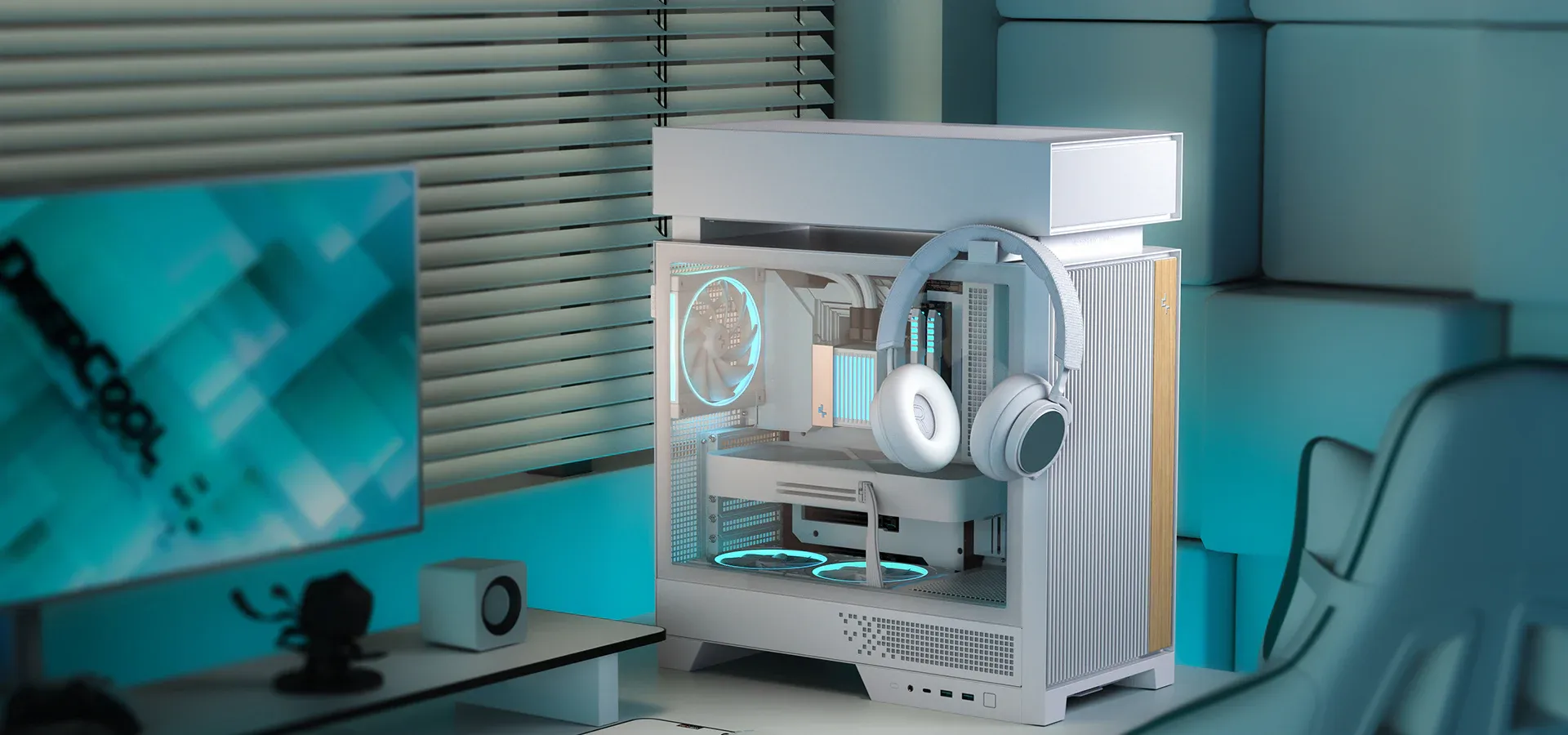 DeepCool CL6600 WH ATX Mid Tower Case With Pre-installed 360mm ARGB Liquid Cooler (White) overview 2
