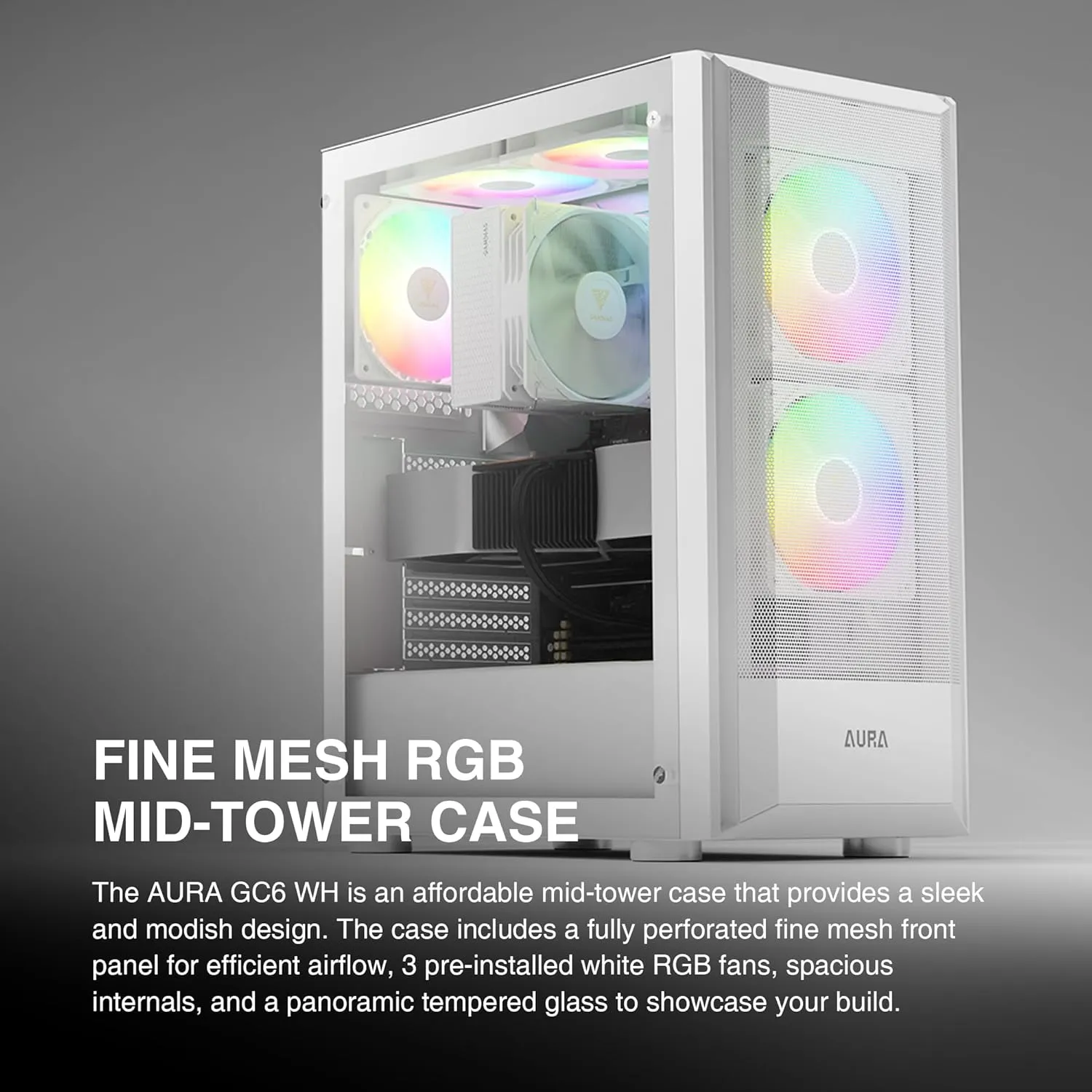 Gamdias Aura GC6 WH ARGB (ATX) Mid Tower Cabinet (White) overview 1