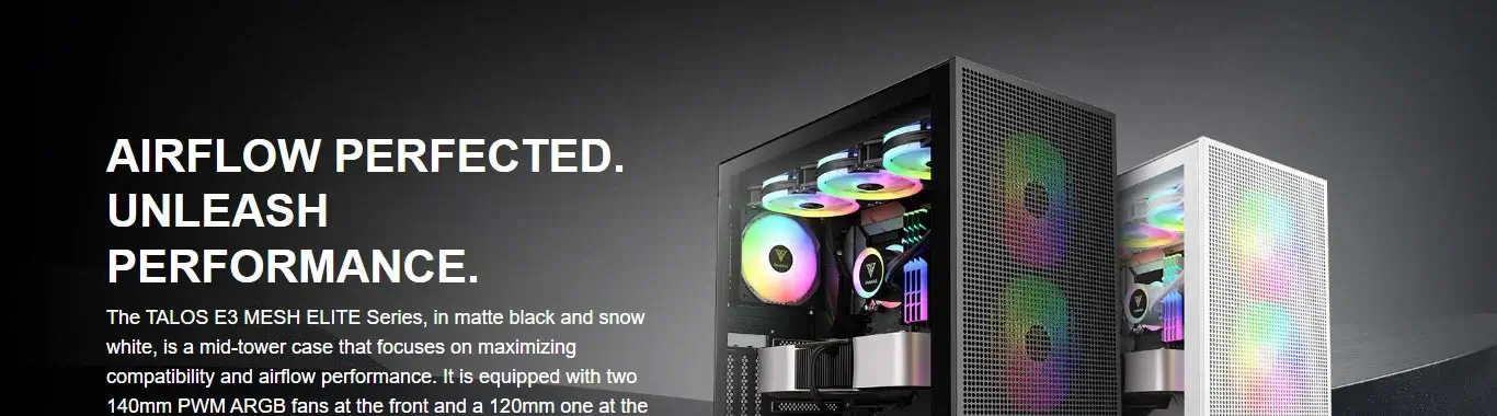 Gamdias Talos E3 Mesh Elite ARGB (E-ATX) Mid Tower Cabinet (White) overview 1