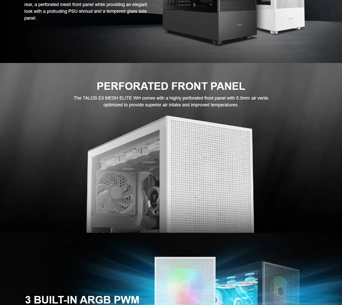 Gamdias Talos E3 Mesh Elite ARGB (E-ATX) Mid Tower Cabinet (White) overview 2