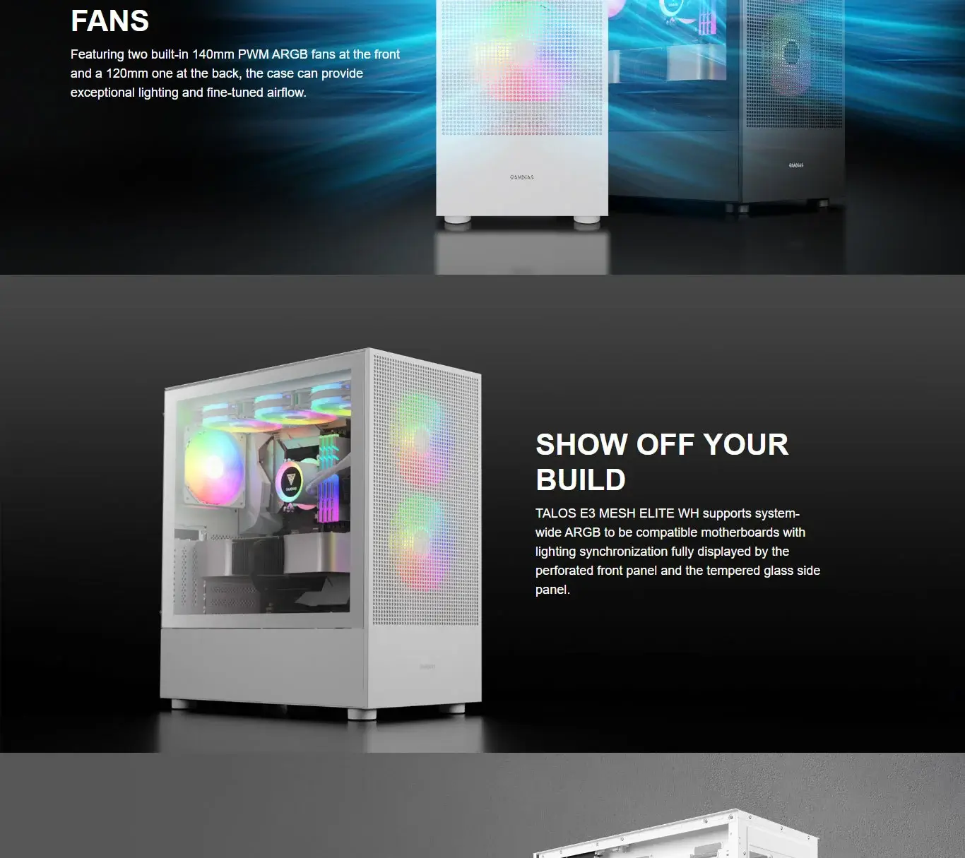 Gamdias Talos E3 Mesh Elite ARGB (E-ATX) Mid Tower Cabinet (White) overview 3